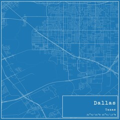 Blueprint US city map of Dallas, Texas.