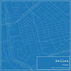 Blueprint US city map of Dallas, Texas.