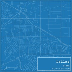Blueprint US city map of Dallas, Texas.