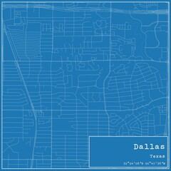 Blueprint US city map of Dallas, Texas.