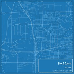 Blueprint US city map of Dallas, Texas.