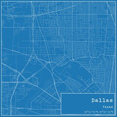 Blueprint US city map of Dallas, Texas.