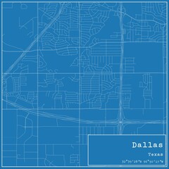 Blueprint US city map of Dallas, Texas.