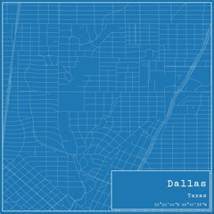 Blueprint US city map of Dallas, Texas.