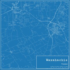 Blueprint US city map of Waxahachie, Texas.