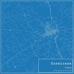 Blueprint US city map of Corsicana, Texas.