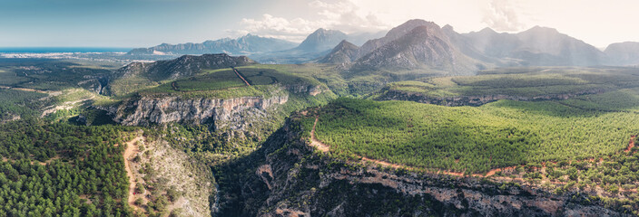 Deep gorge and Canyon Kapuz in Turkey, Antalya city. Aerial view of scenic wild nature