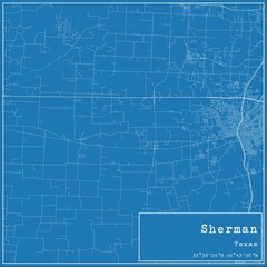 Blueprint US city map of Sherman, Texas. - obrazy, fototapety, plakaty