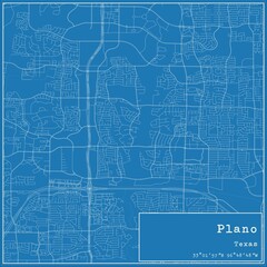 Blueprint US city map of Plano, Texas.