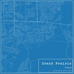 Blueprint US city map of Grand Prairie, Texas.