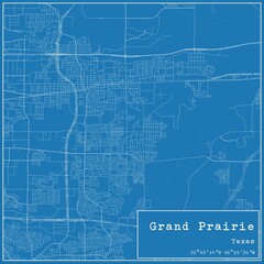 Blueprint US city map of Grand Prairie, Texas.