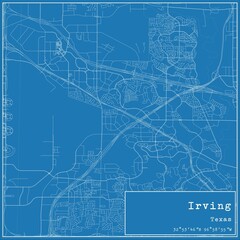 Blueprint US city map of Irving, Texas.