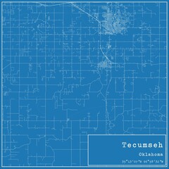 Blueprint US city map of Tecumseh, Oklahoma.