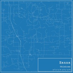 Blueprint US city map of Hanna, Oklahoma.