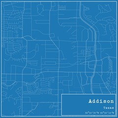 Blueprint US city map of Addison, Texas.