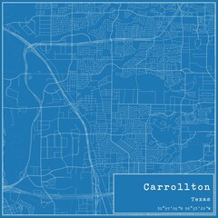 Blueprint US city map of Carrollton, Texas.