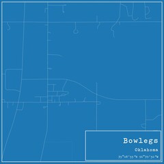 Blueprint US city map of Bowlegs, Oklahoma.