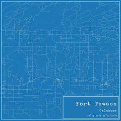 Blueprint US city map of Fort Towson, Oklahoma.