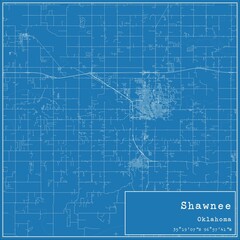 Blueprint US city map of Shawnee, Oklahoma.