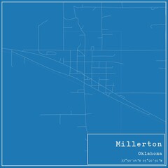 Blueprint US city map of Millerton, Oklahoma.