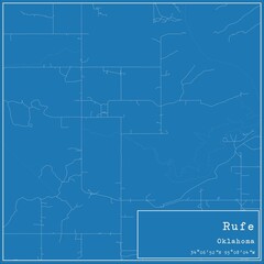 Blueprint US city map of Rufe, Oklahoma.