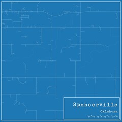 Blueprint US city map of Spencerville, Oklahoma.
