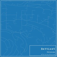 Blueprint US city map of Battiest, Oklahoma.