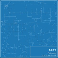 Blueprint US city map of Kemp, Oklahoma.