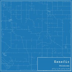 Fototapeta premium Blueprint US city map of Kenefic, Oklahoma.