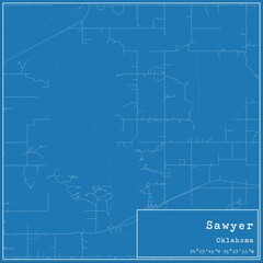 Blueprint US city map of Sawyer, Oklahoma.