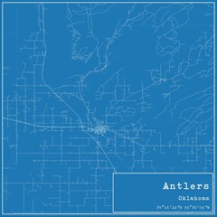 Blueprint US city map of Antlers, Oklahoma.