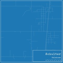 Blueprint US city map of Schulter, Oklahoma.