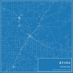 Fototapeta premium Blueprint US city map of Atoka, Oklahoma.