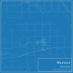 Blueprint US city map of Warner, Oklahoma.