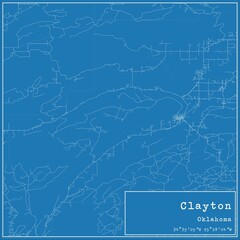Blueprint US city map of Clayton, Oklahoma.