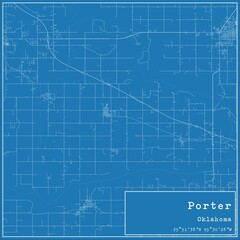 Blueprint US city map of Porter, Oklahoma.