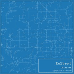 Blueprint US city map of Hulbert, Oklahoma.
