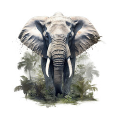 Generative ai illustration of detailed drawing illustration of a Elephant in a jungle setting.