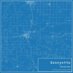Blueprint US city map of Henryetta, Oklahoma.