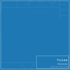 Blueprint US city map of Tulsa, Oklahoma.