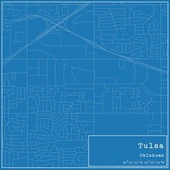 Blueprint US city map of Tulsa, Oklahoma.