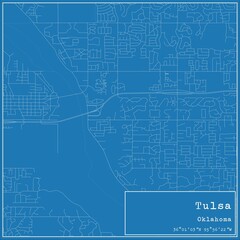 Blueprint US city map of Tulsa, Oklahoma.