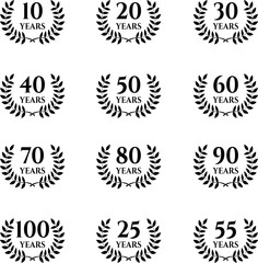 10-100 anniversary laurel wreath. Celebration and congratulation design template. Vector congratulation design template.