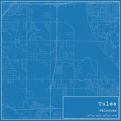 Blueprint US city map of Tulsa, Oklahoma.
