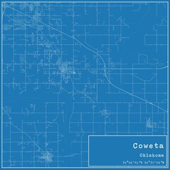 Blueprint US city map of Coweta, Oklahoma.