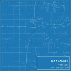 Blueprint US city map of Chouteau, Oklahoma.