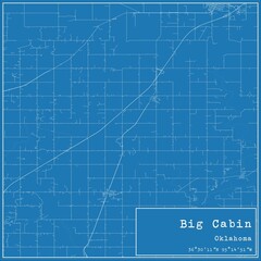 Blueprint US city map of Big Cabin, Oklahoma.