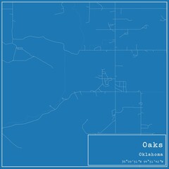 Blueprint US city map of Oaks, Oklahoma.