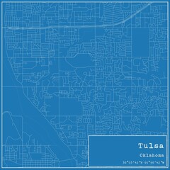 Blueprint US city map of Tulsa, Oklahoma.
