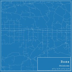 Blueprint US city map of Rose, Oklahoma.